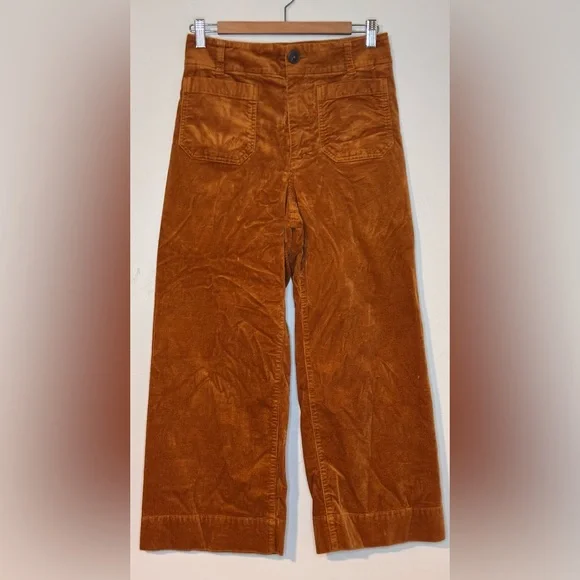 Maeve ANTHROPOLOGIE Colette Caramel Corduroy Wide-Leg Crop Pants Women’s Size 29 - Picture 4 of 12